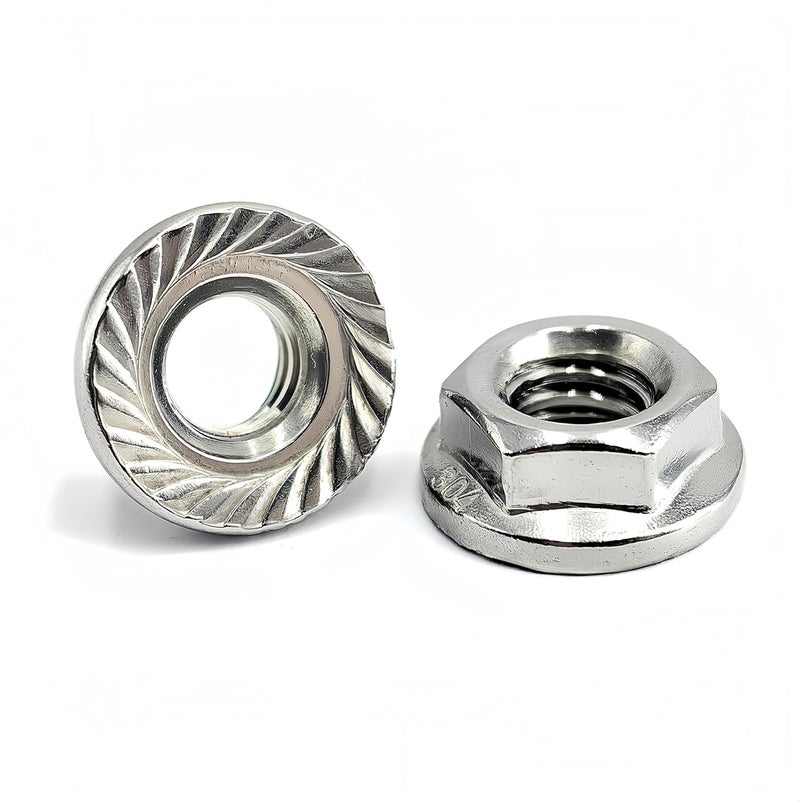 heyday 1/4-20 Serrated Flange Hex Lock Nuts 50 Pcs 304 Stainless Steel 18-8, Full Thread, Hex Drive, Bright Finish - Image 1